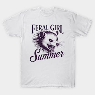 Feral Girl Summer - Opossum Head Tattoo Style Artwork T-Shirt